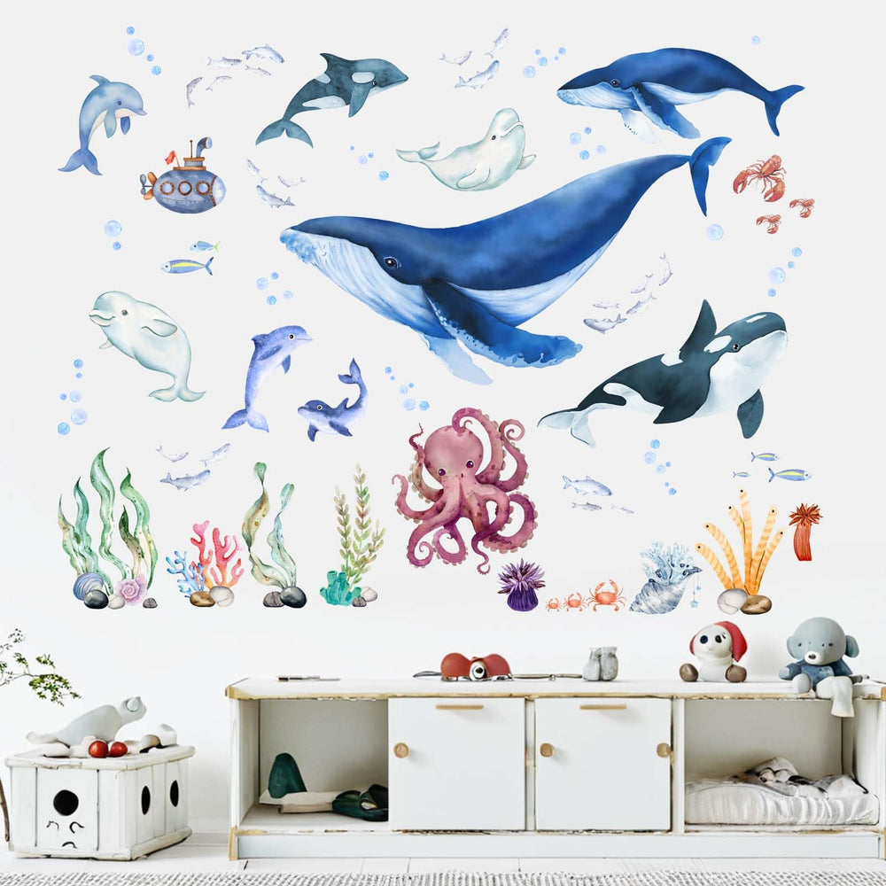 PinkEleph Under The Sea shark decal adds coastal vibe to nurseries or playrooms.