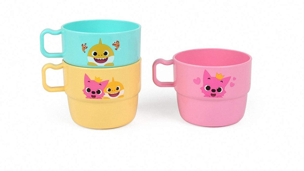 Pinkfong cup with handle 230ml, side view, kid-friendly ergonomic grip.