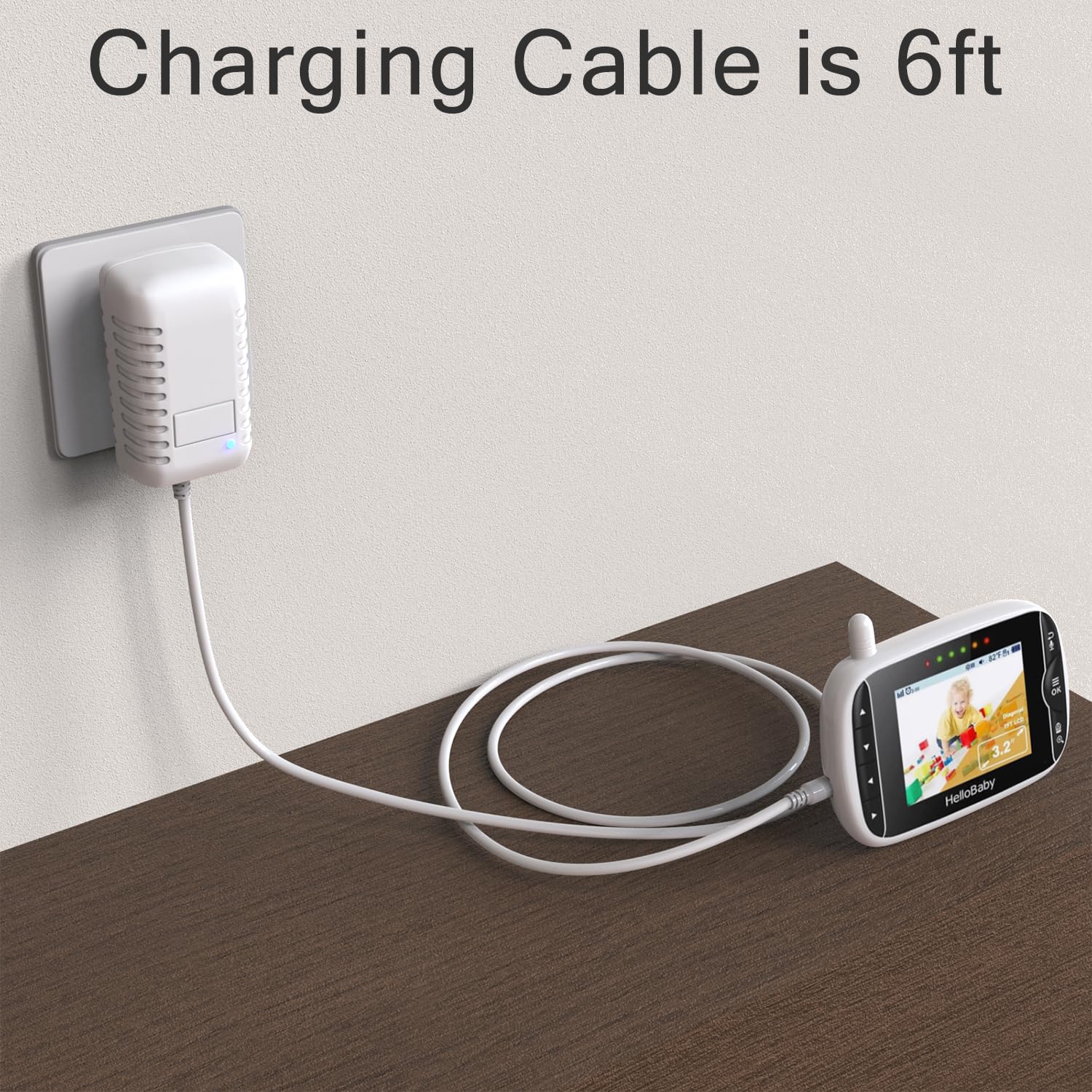 Pinkind 6ft cord power cable for flexible monitor placement.