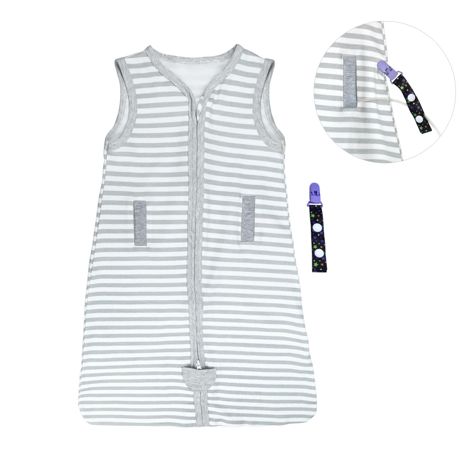 Pinklilycare sleepsack with inverted zipper enables easy diaper changes.