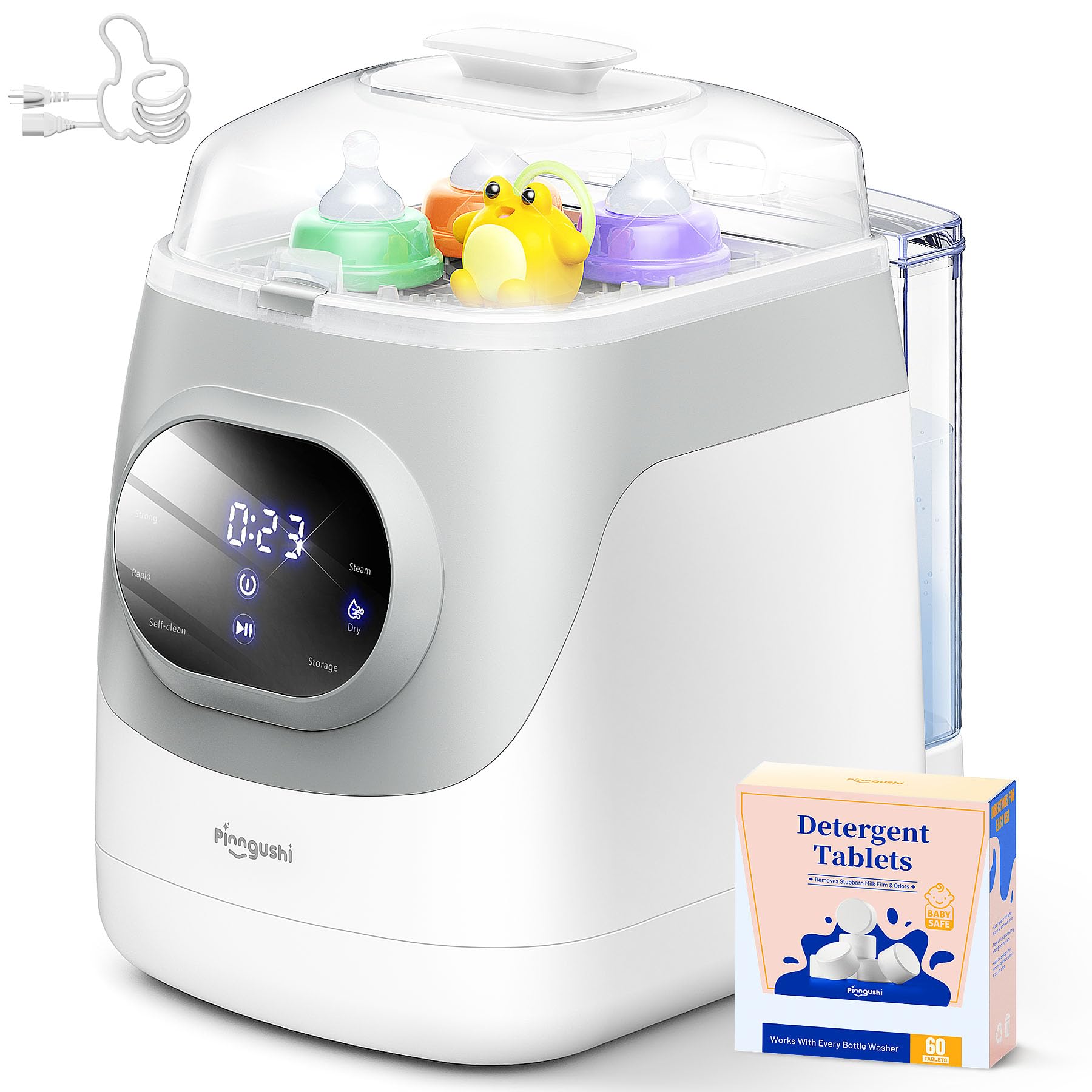 PINNGUSHI Baby Bottle Washer Pro setup demonstrates six-bottle capacity for busy days.