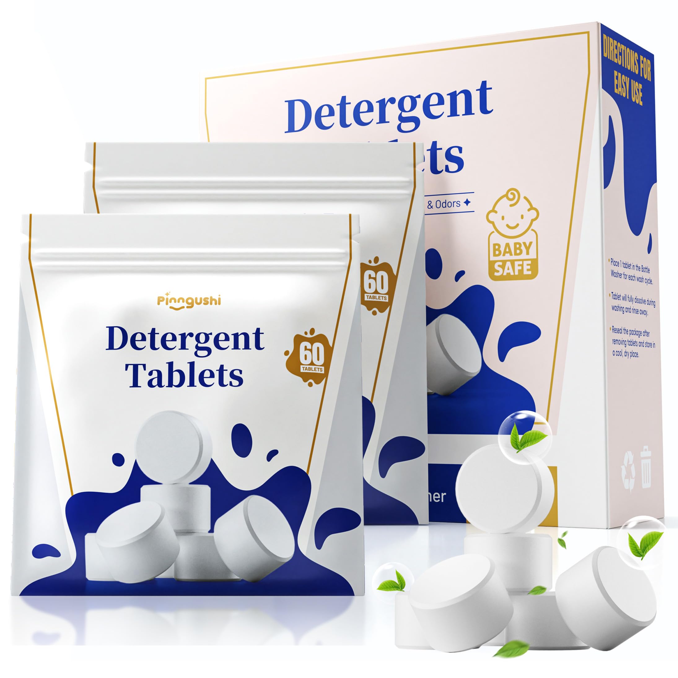 PINNGUSHI bottle washer tablets box for quick, safe daily cleaning of baby bottles