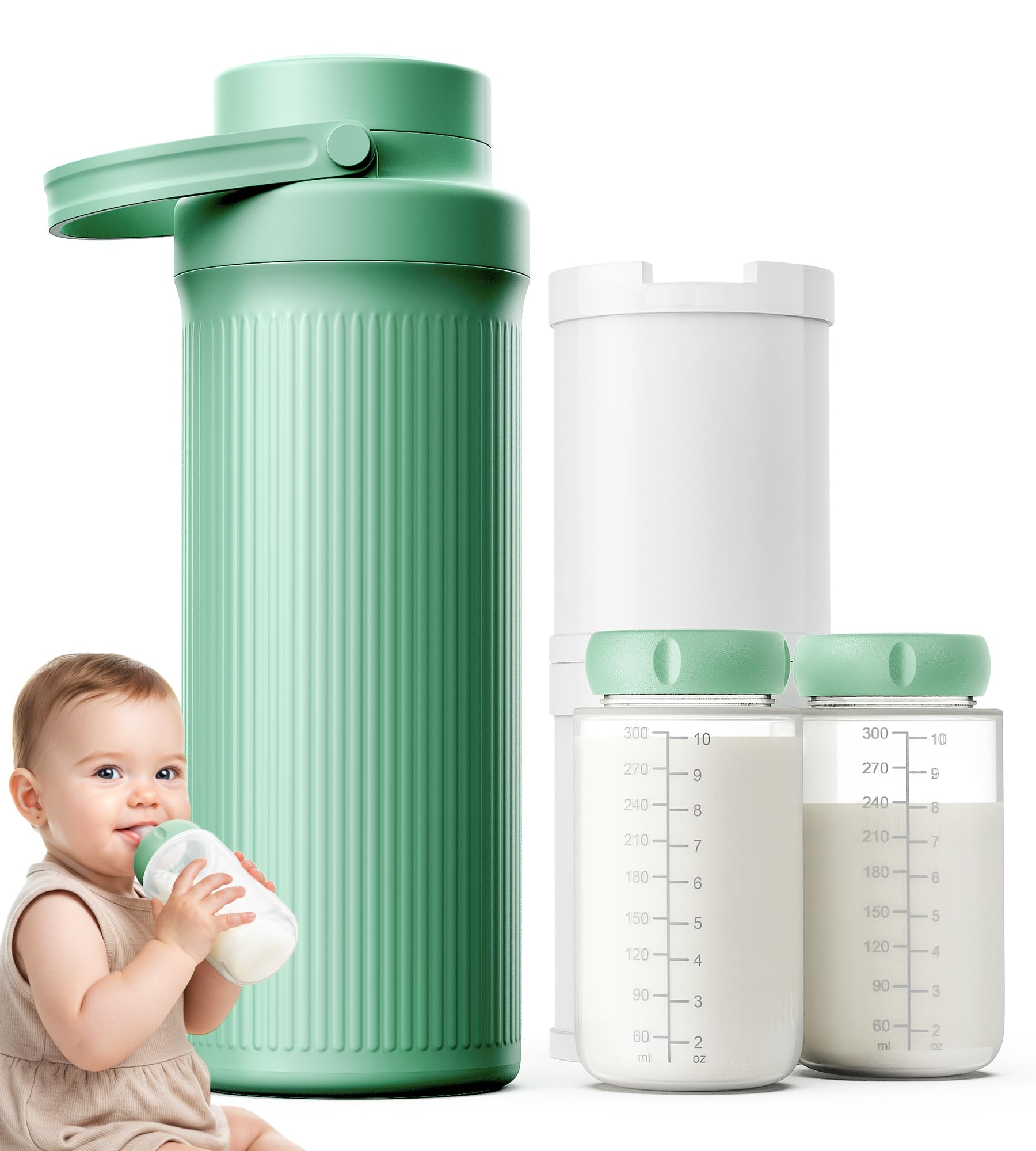 PINNGUSHI breast milk cooler front view with dual bottles for all-day storage