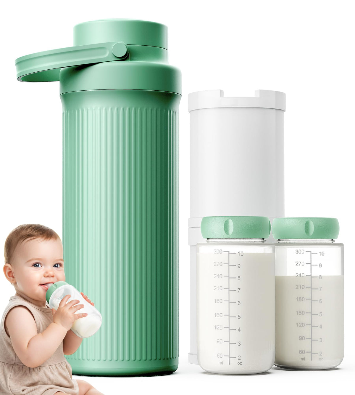 PINNGUSHI breast milk cooler front view with dual bottles for all-day storage