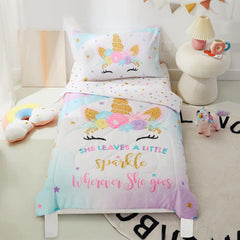 PINNKKU unicorn toddler bedding set full ensemble, perfect for crib-to-toddler transition
