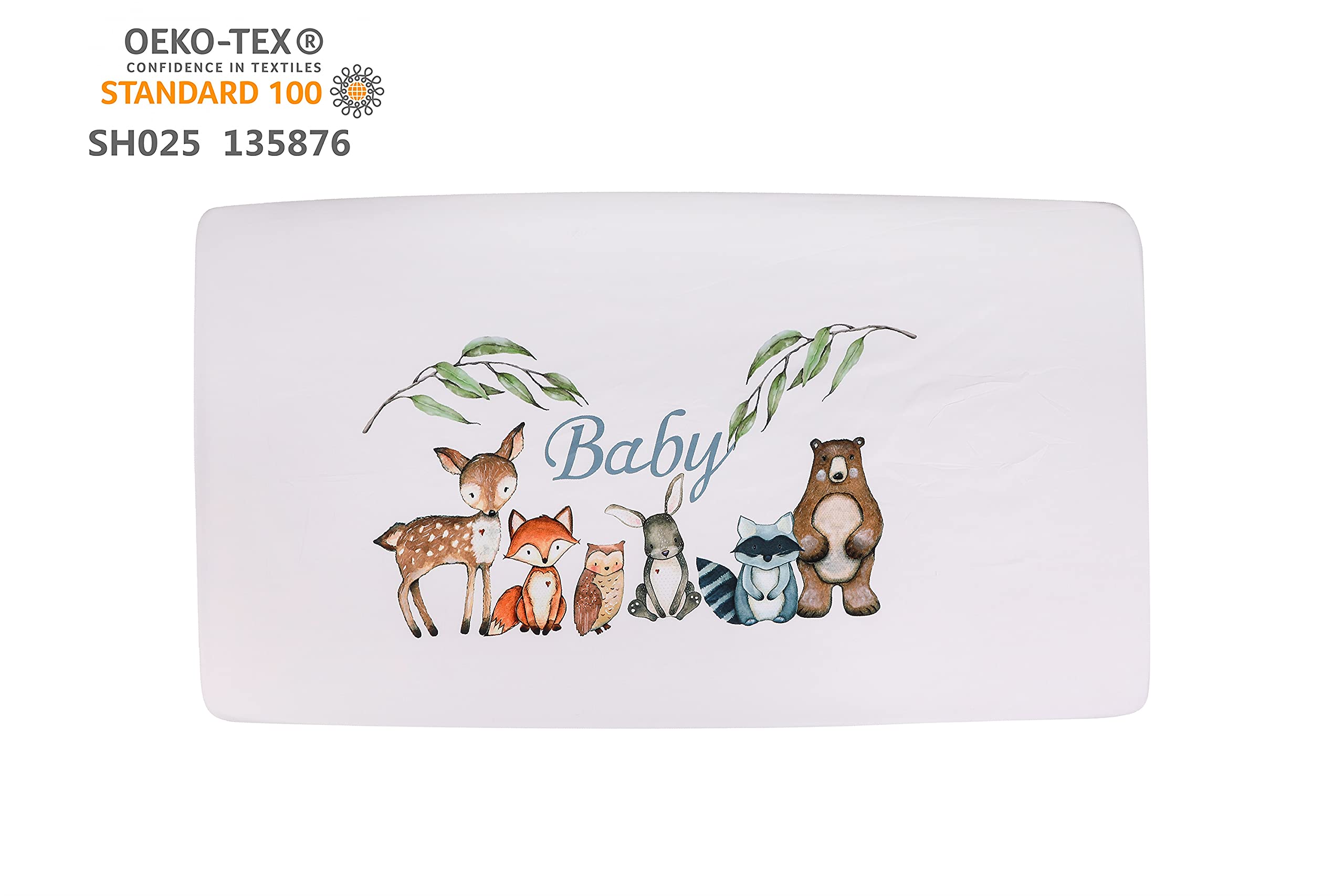PINNKKU woodland crib sheet fitted to standard crib for easy care and snug fit