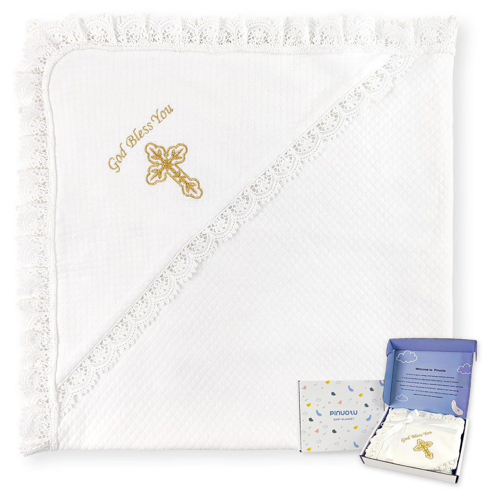 Pinuotu baptism blanket hood in soft padded cotton for newborn warmth