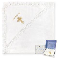 Pinuotu baptism blanket hood in soft padded cotton for newborn warmth