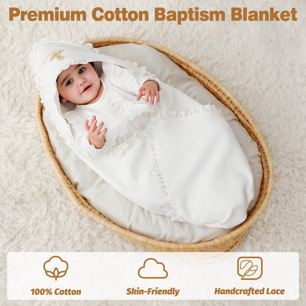 Pinuotu hooded receiving blanket captures peaceful baby photos during ceremonies