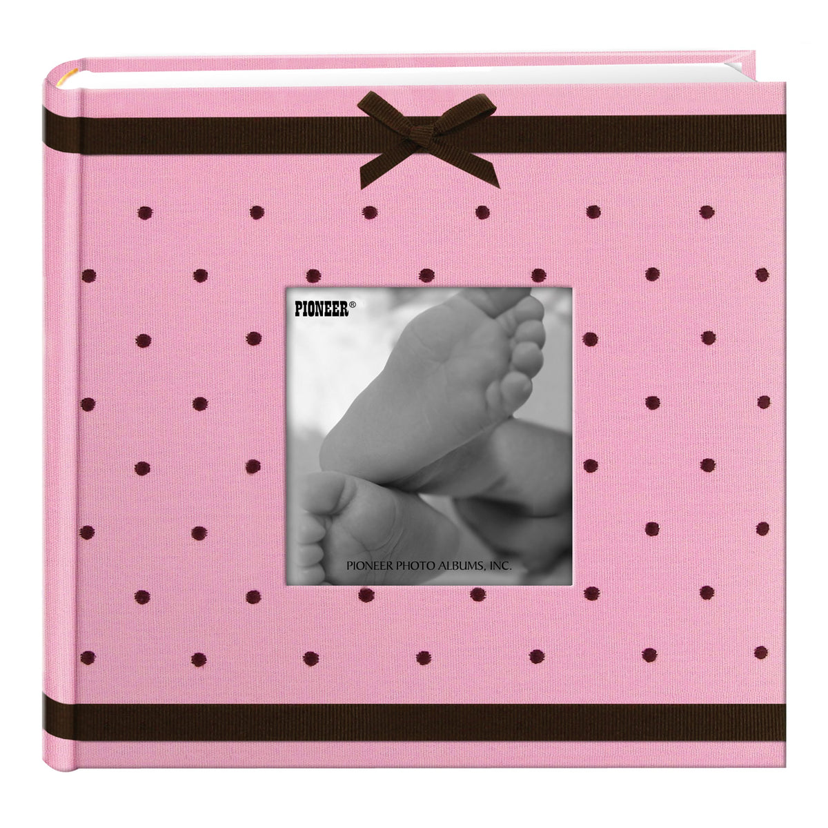 Pioneer Photo Albums Baby Dot Fabric Frame on pink-brown cover keeps memories organized.
