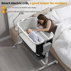 Pionevox electric bassinet with automatic rocking and soothing motions.