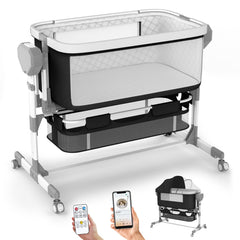 Pionevox rocking bassinet bedside sleeper with adjustable height for easy access.