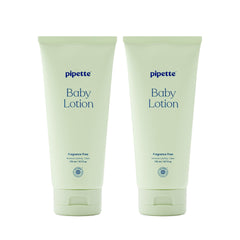 Pipette Baby Lotion bottle close-up highlighting fragrance-free formula for sensitive skin