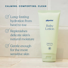 Pipette Baby Lotion Discovery Duo vanilla ylang ylang bottle promotes a soft, comforting scent