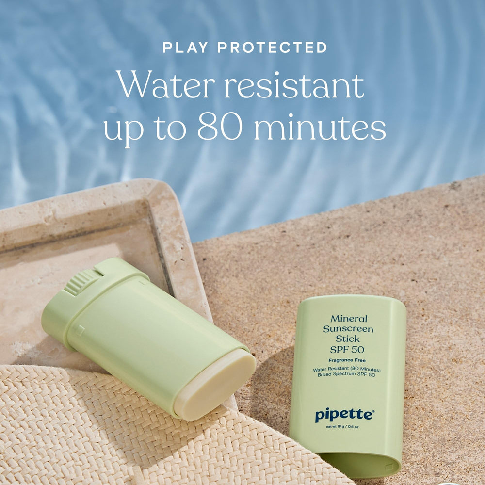 Pipette sunscreen stick on face for easy, mess-free application