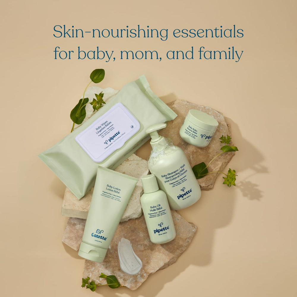 Pipette Baby Oil—dermatologist-tested and pediatrician-approved for sensitive skin daily use.