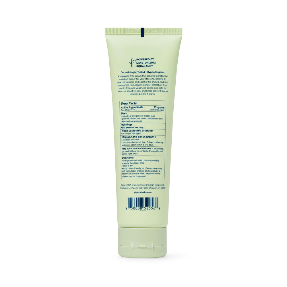 Pipette fragrance-free diaper cream texture closeup with acai berry sterols and zinc oxide.