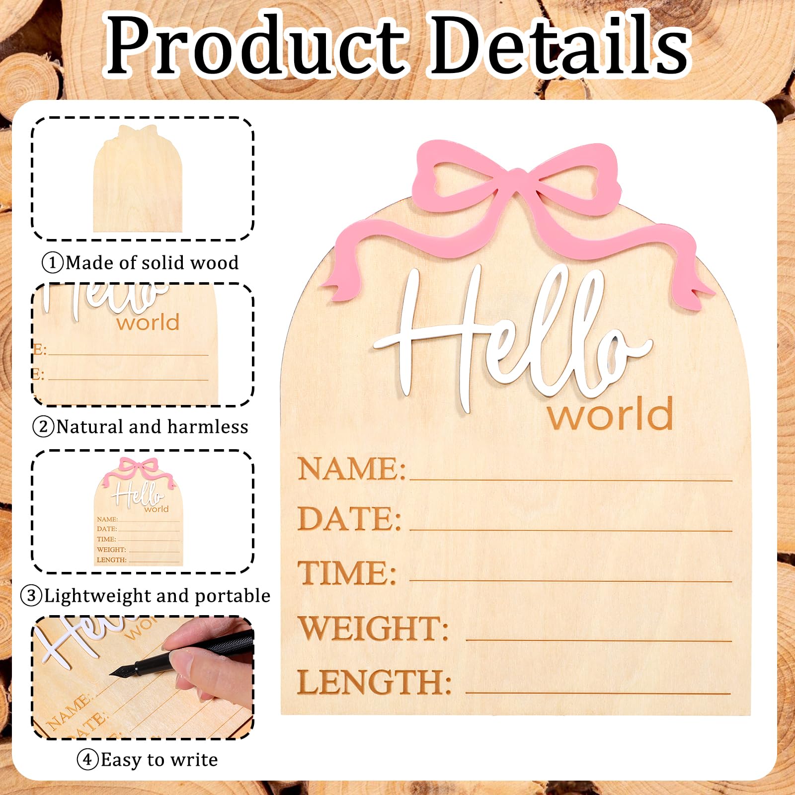 Piriuuo birth sign for hospital, wooden plaque with soft pink accents for nursery memories.