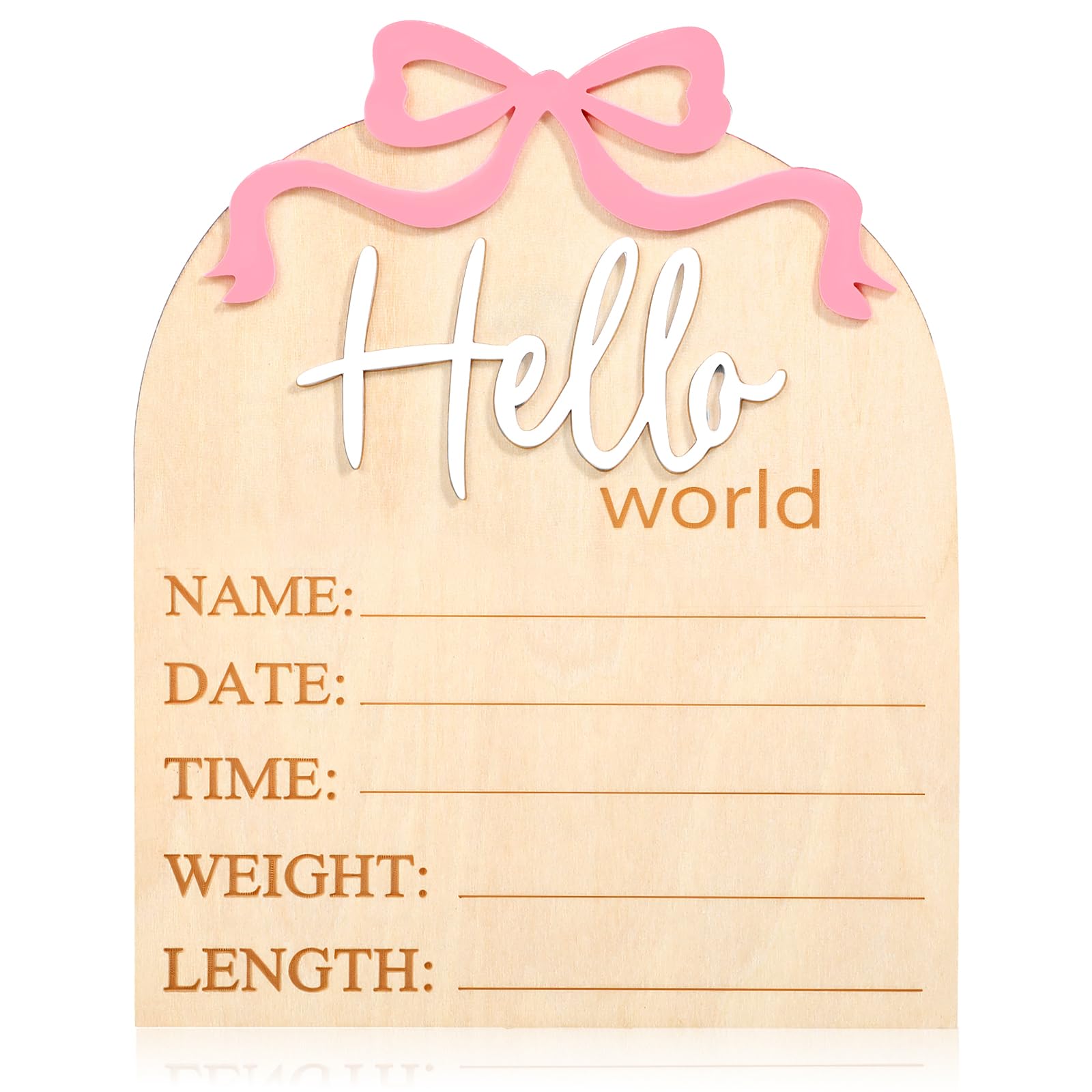 Piriuuo Hello World sign with pink bow for newborn photo prop and nursery decor.