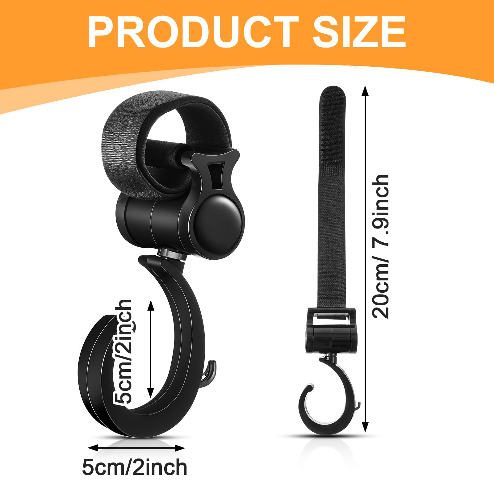 Piriuuo wheelchair hook with adjustable strap for quick mounting on rails.