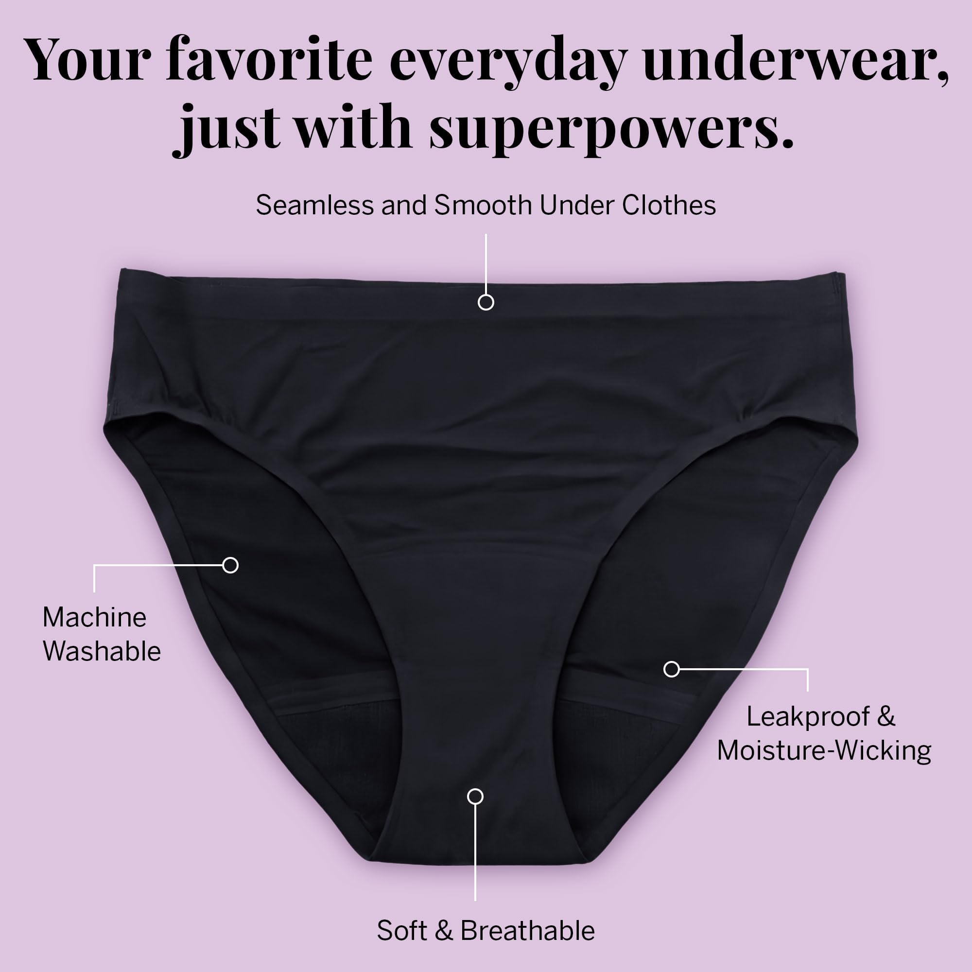 Pixie Period Underwear black bikini-fit for secure, discreet wear