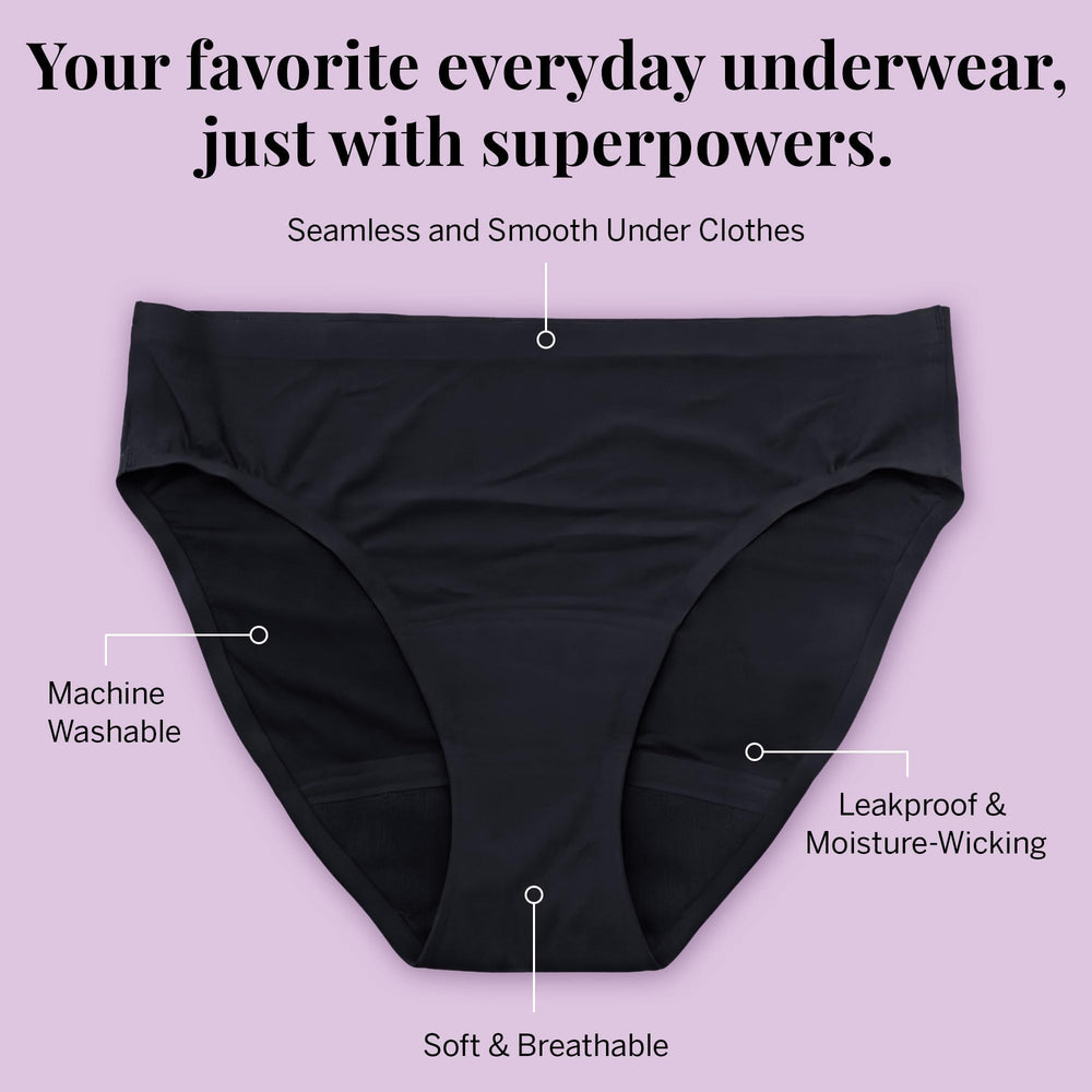 Pixie Period Underwear black bikini-fit for secure, discreet wear
