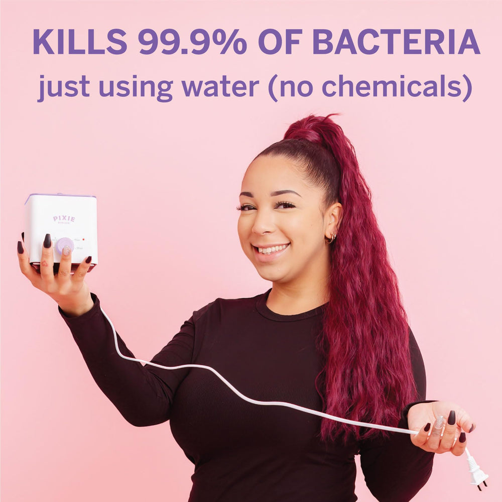 Pixie Cup boiler sterilizer control knob in action for easy chemical-free cleaning