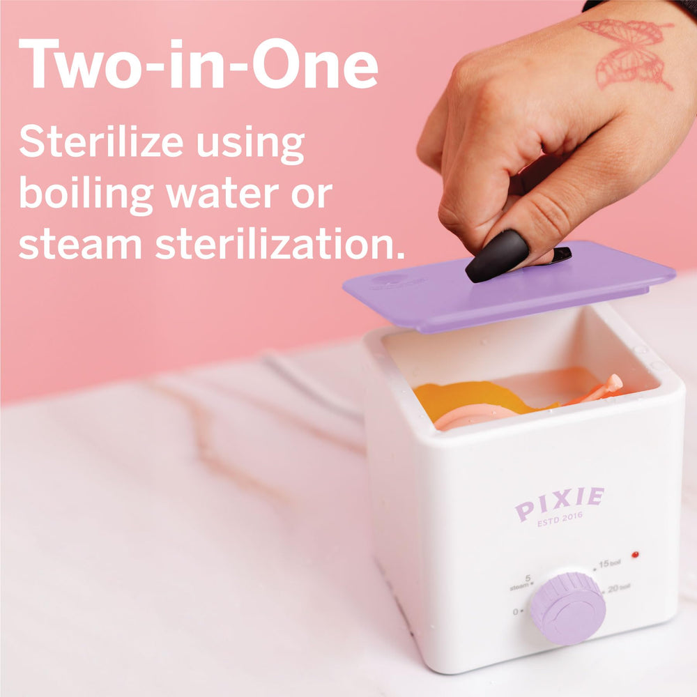 Pixie Cup boiler sterilizer steam action illustrating fast, chemical-free sanitation