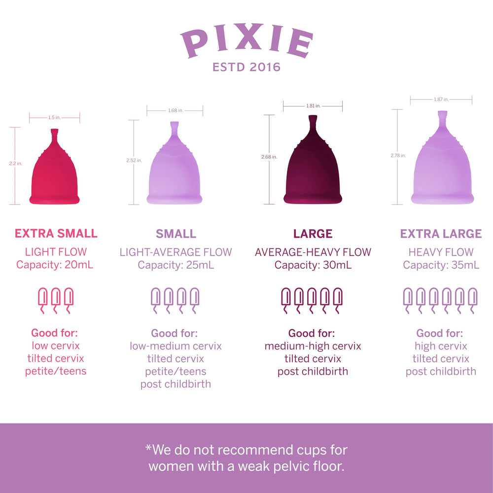 Pixie Cup care cleaning storage shows simple care steps