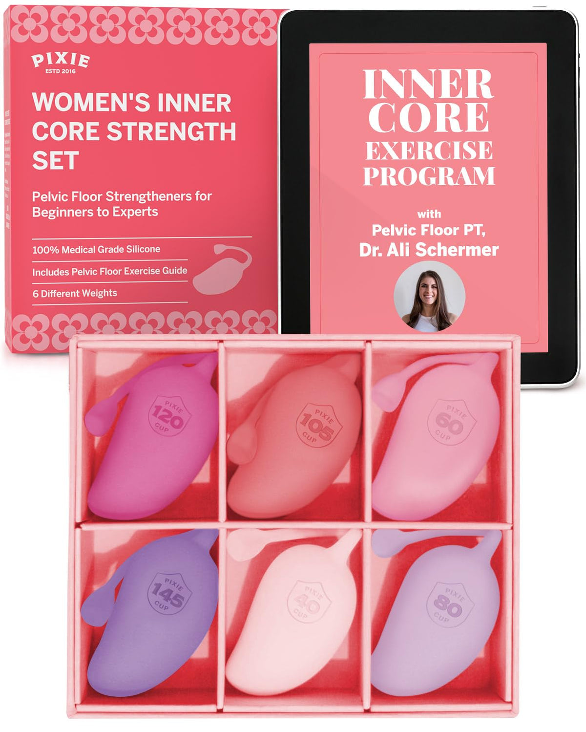 Pixie Cup inner core set packaging highlights the beginner-friendly kit for wellness routines.