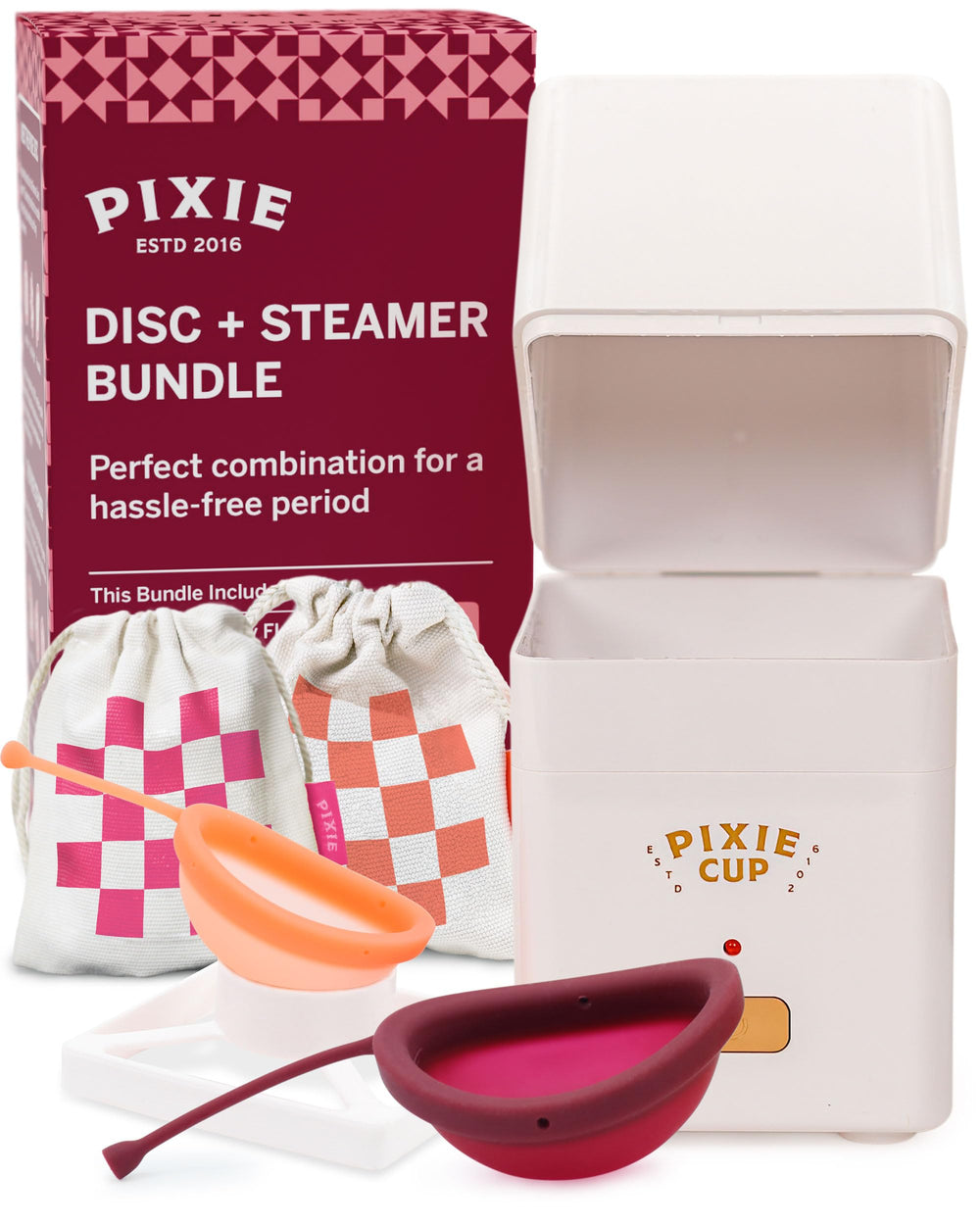 Pixie Cup menstrual disc closeup shows ergonomic silicone for comfortable wear