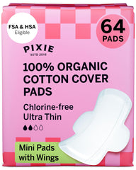 Pixie Cup teen mini pad packaging with eco-friendly labeling.