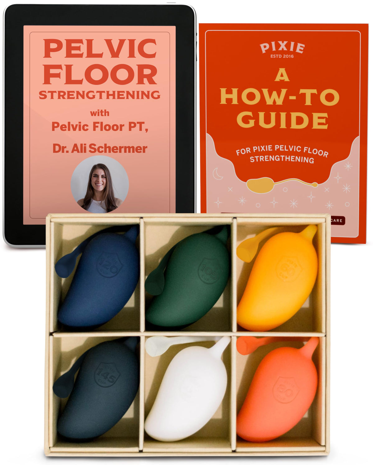 Pixie Cup pelvic floor weights set shown for progressive strengthening and safe home use.