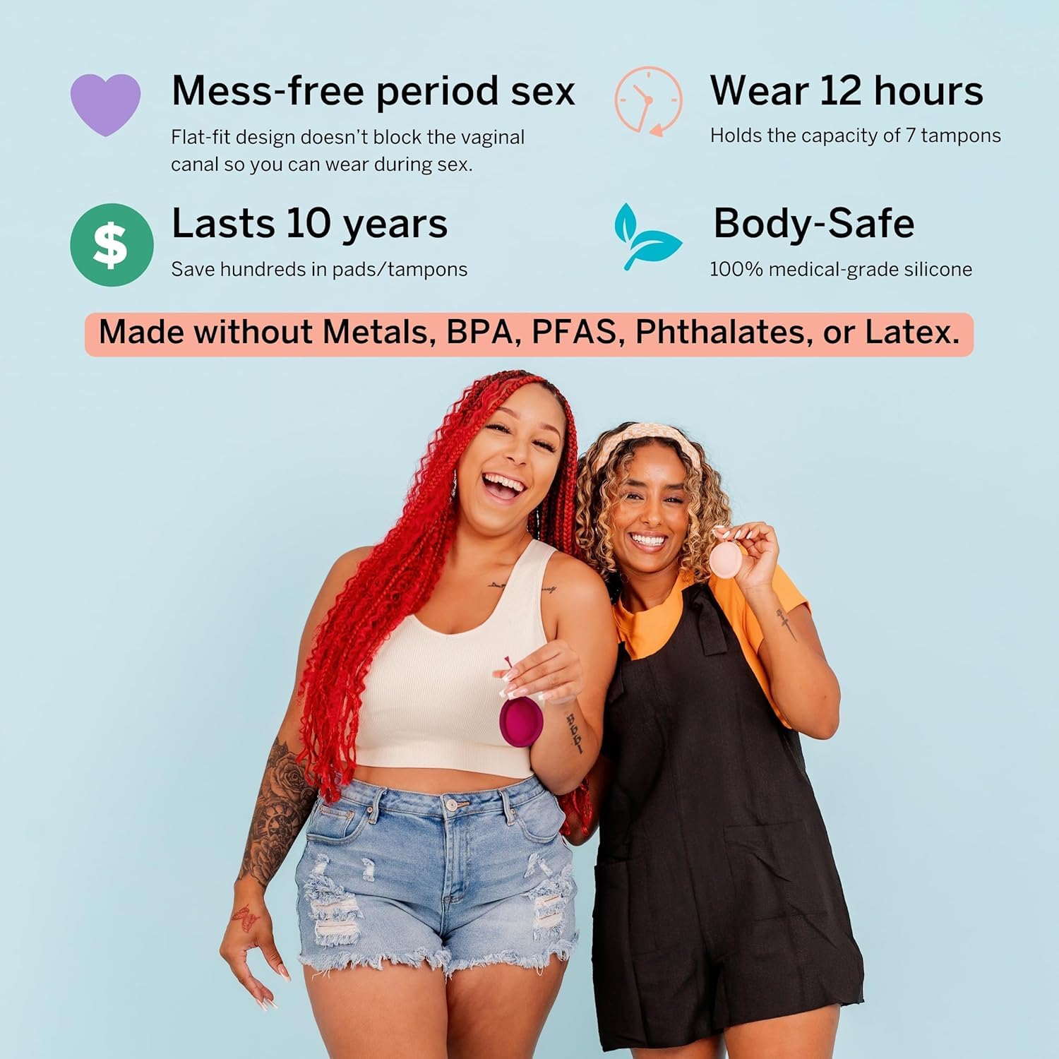 Pixie Cup packaging highlights 12-hour comfort and long-lasting wear.