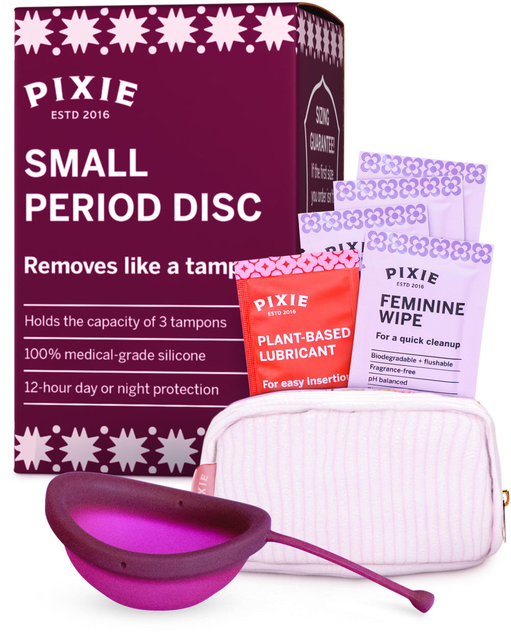 Pixie Cup menstrual disc closeup shows premium silicone for comfortable wear.