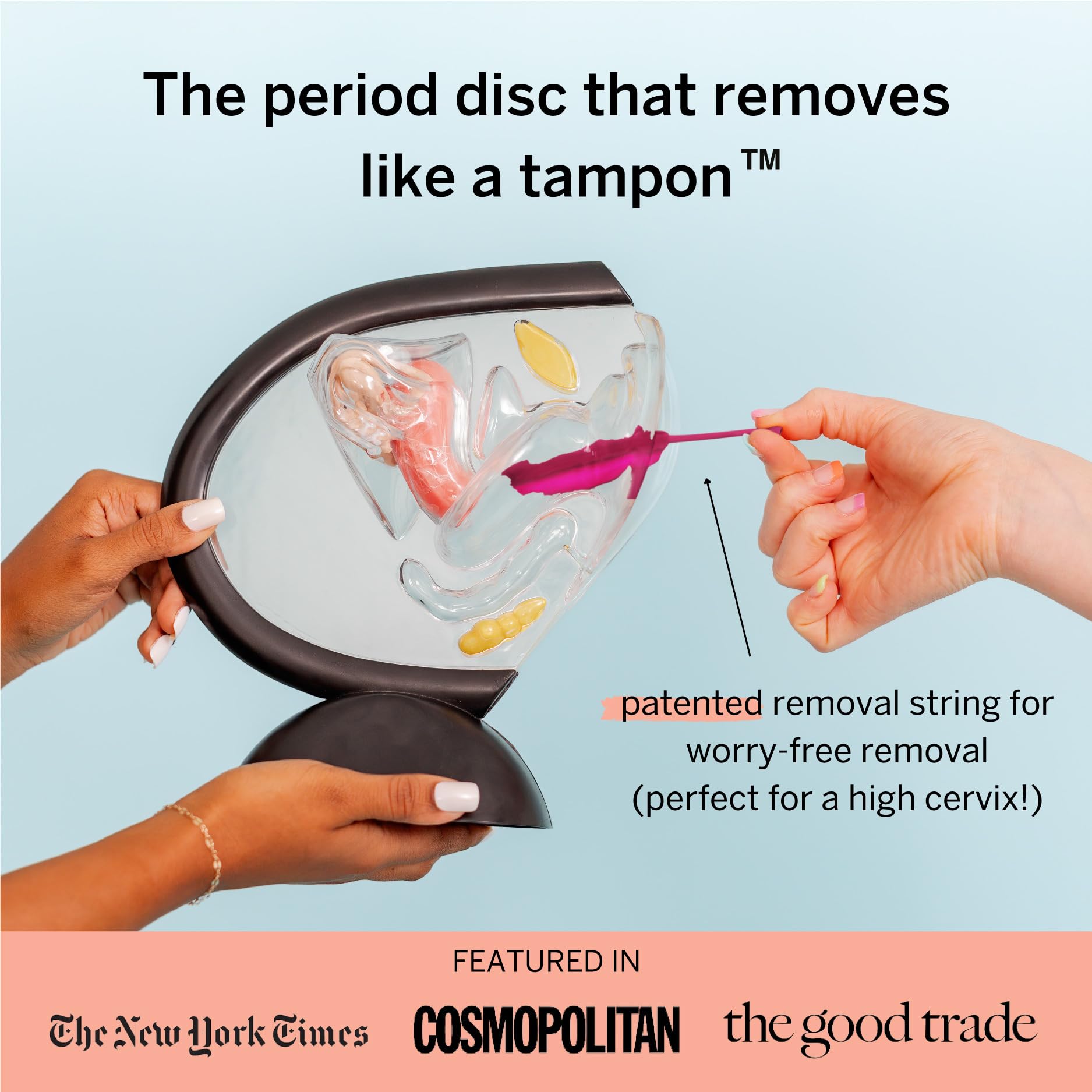 Pixie Cup menstrual disc in hand demonstrates easy insertion design for confidence.