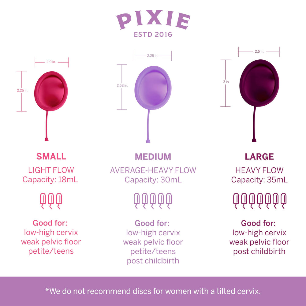 Pixie Cup menstrual disc packaging highlights brand care and quality.
