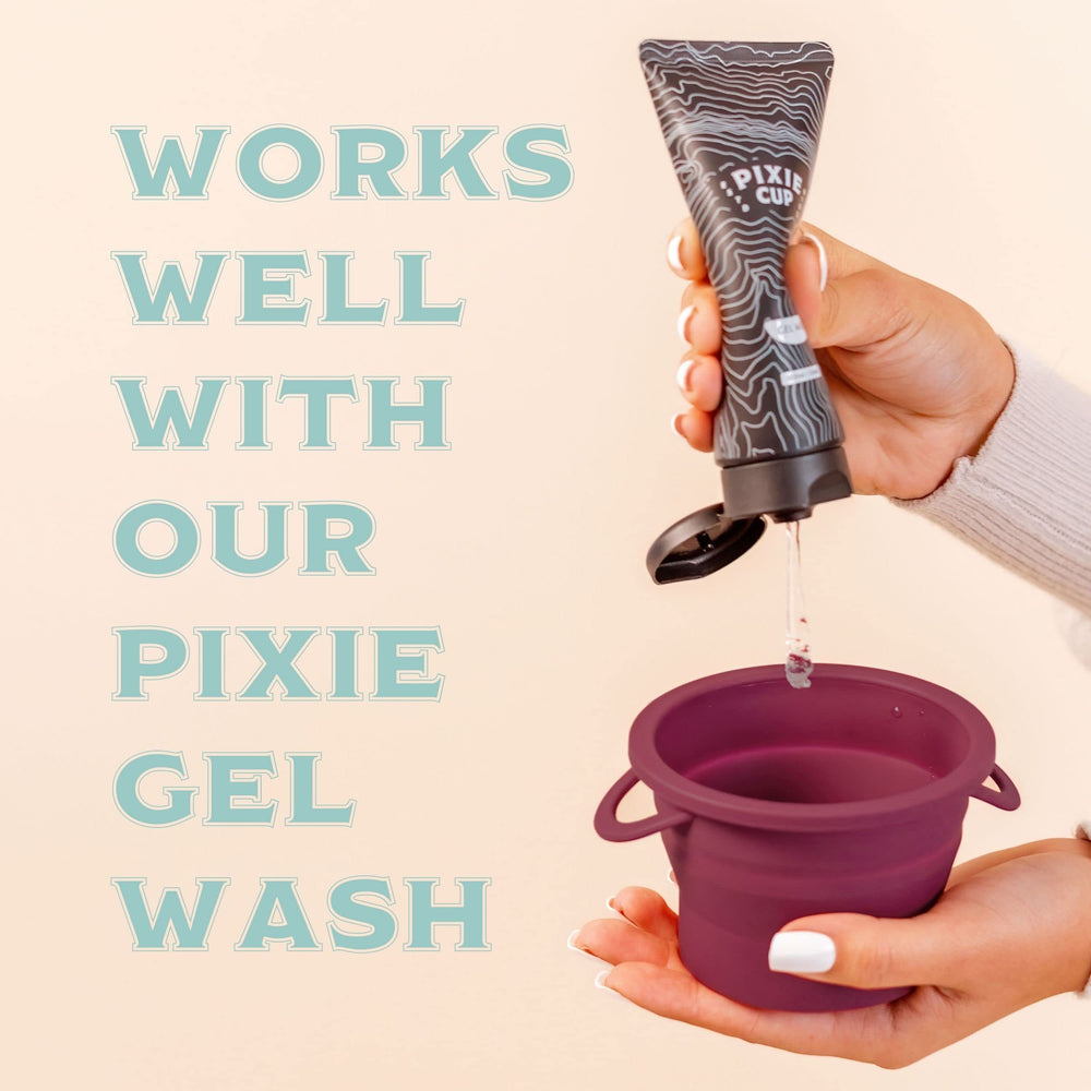 Reusable Pixie Cup cleaner supports eco-friendly feminine care.
