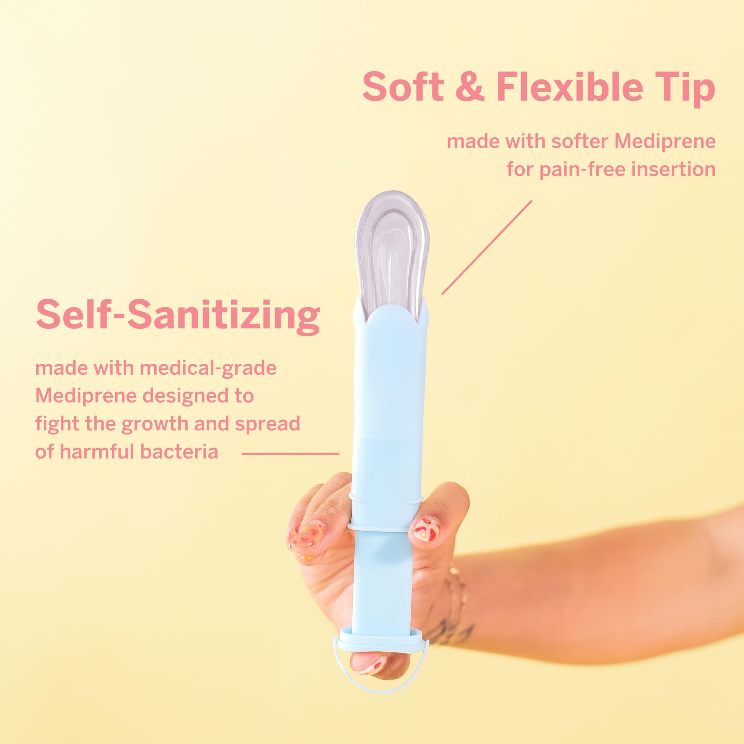 Pixie Cup reusable disc applicator design reduces waste in routine.
