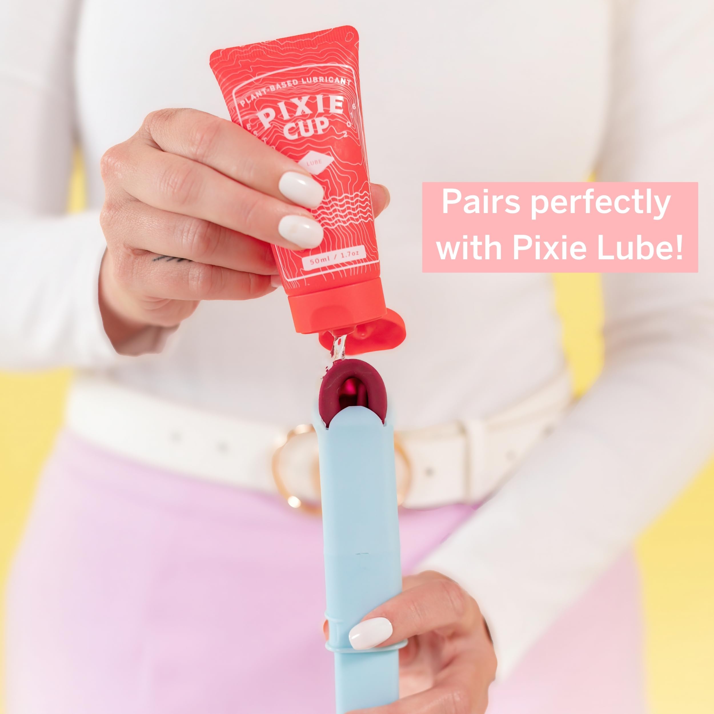 Pixie Cup self-sanitizing TPE materials for peace of mind.