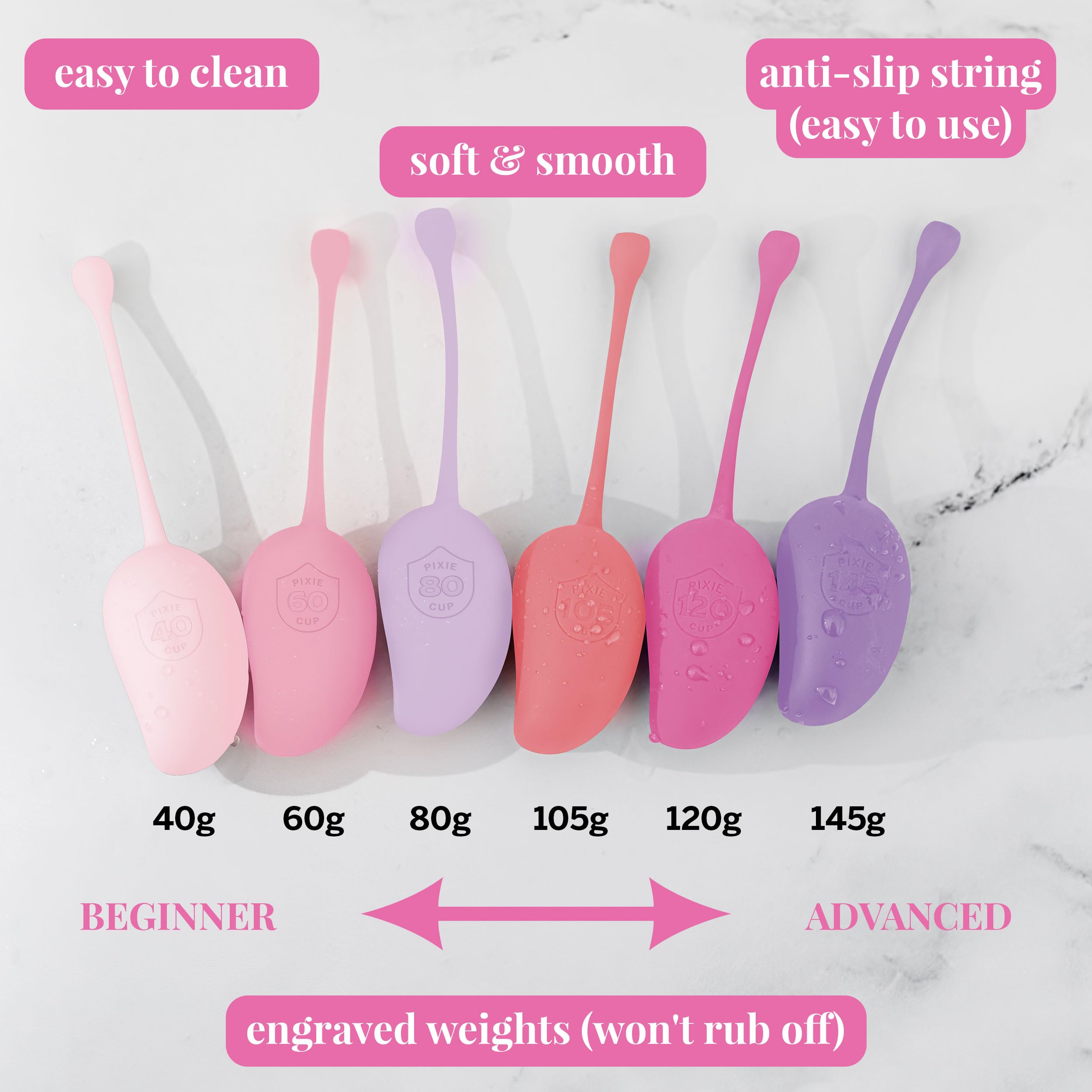 Pixie Cup silicone close-up emphasizes hypoallergenic, medical-grade material and skin-friendly comfort.