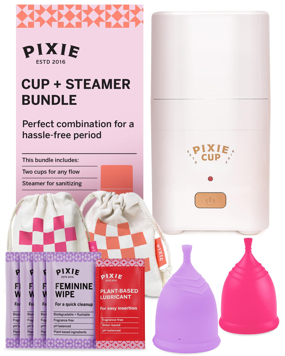 Pixie Cup sterilizer steamer demonstrates fast, compact cleaning.