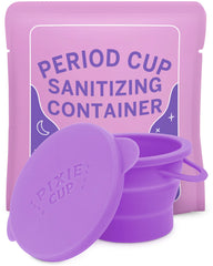 Pixie Cup sterilizing container collapsible design saves space for on-the-go care.