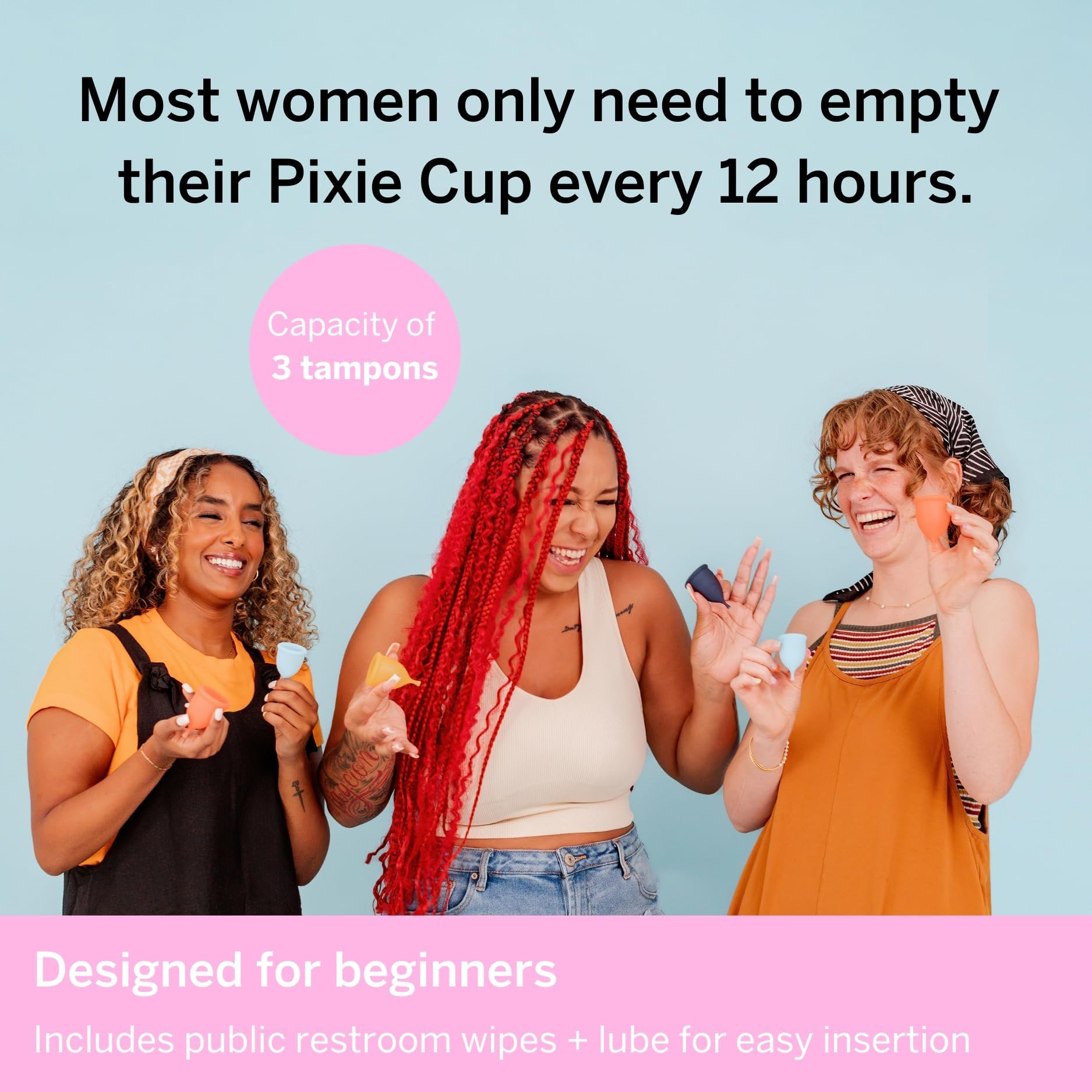 Pixie Cup worn during swimming and running demonstrates all-day comfort and leakage protection