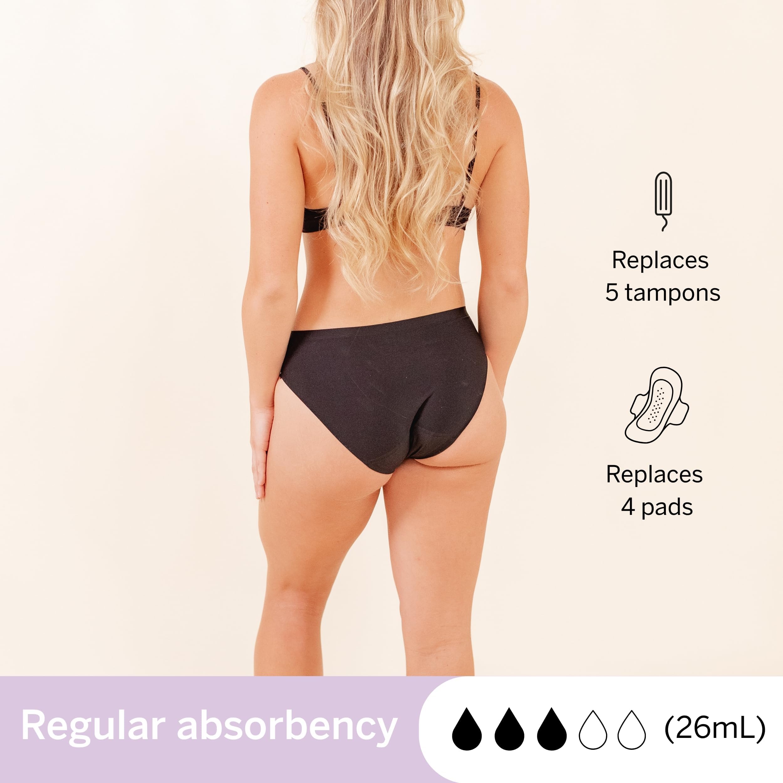 Pixie Period Underwear all-day comfort in a sleek black bikini fit
