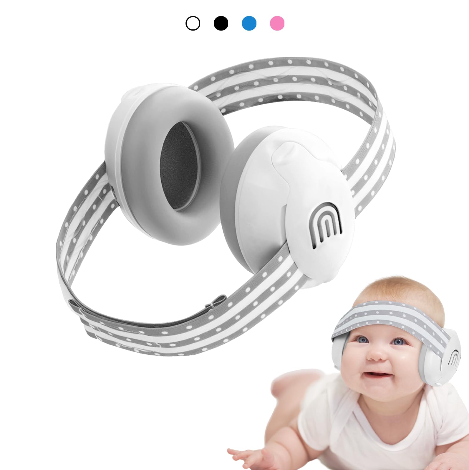 Plantureco adjustable headband baby ear muffs provide a secure, growing fit.