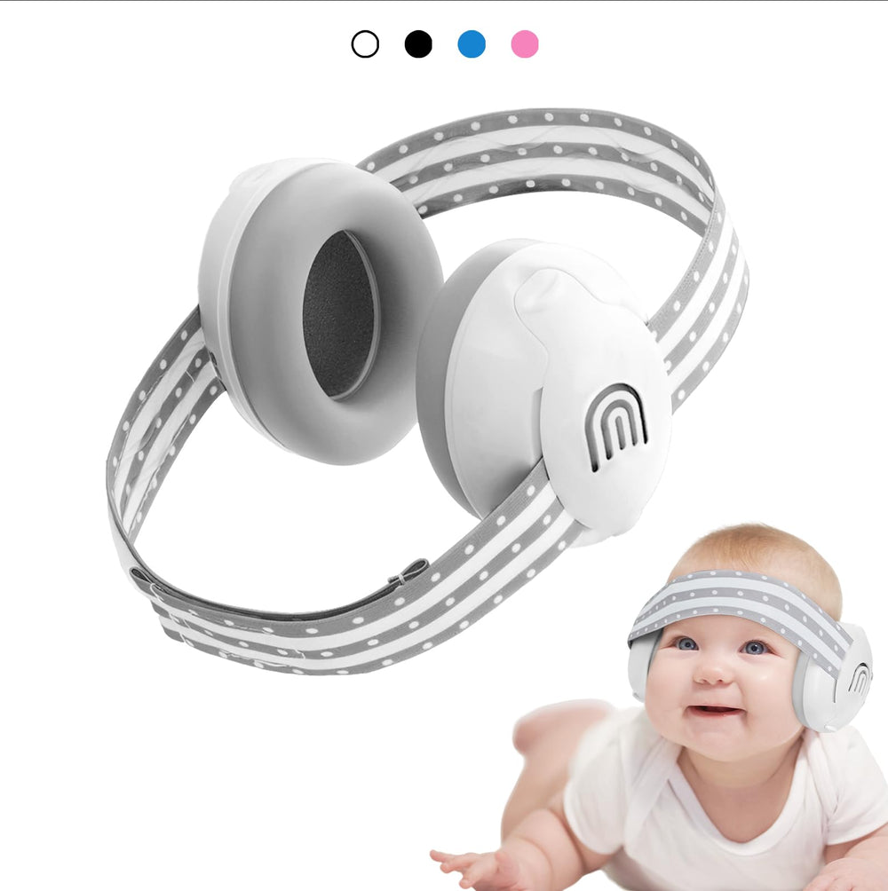 Plantureco adjustable headband baby ear muffs provide a secure, growing fit.