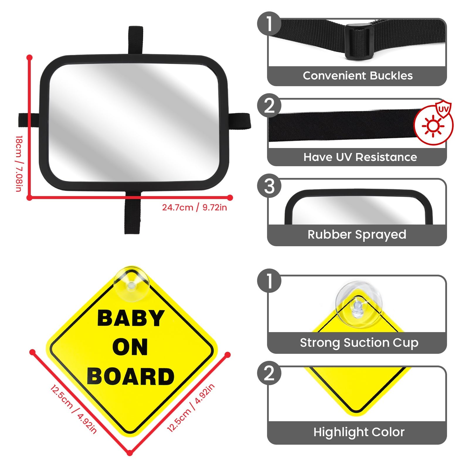 Plantureco mirror provides crystal-clear reflection for attentive rear-seat monitoring.