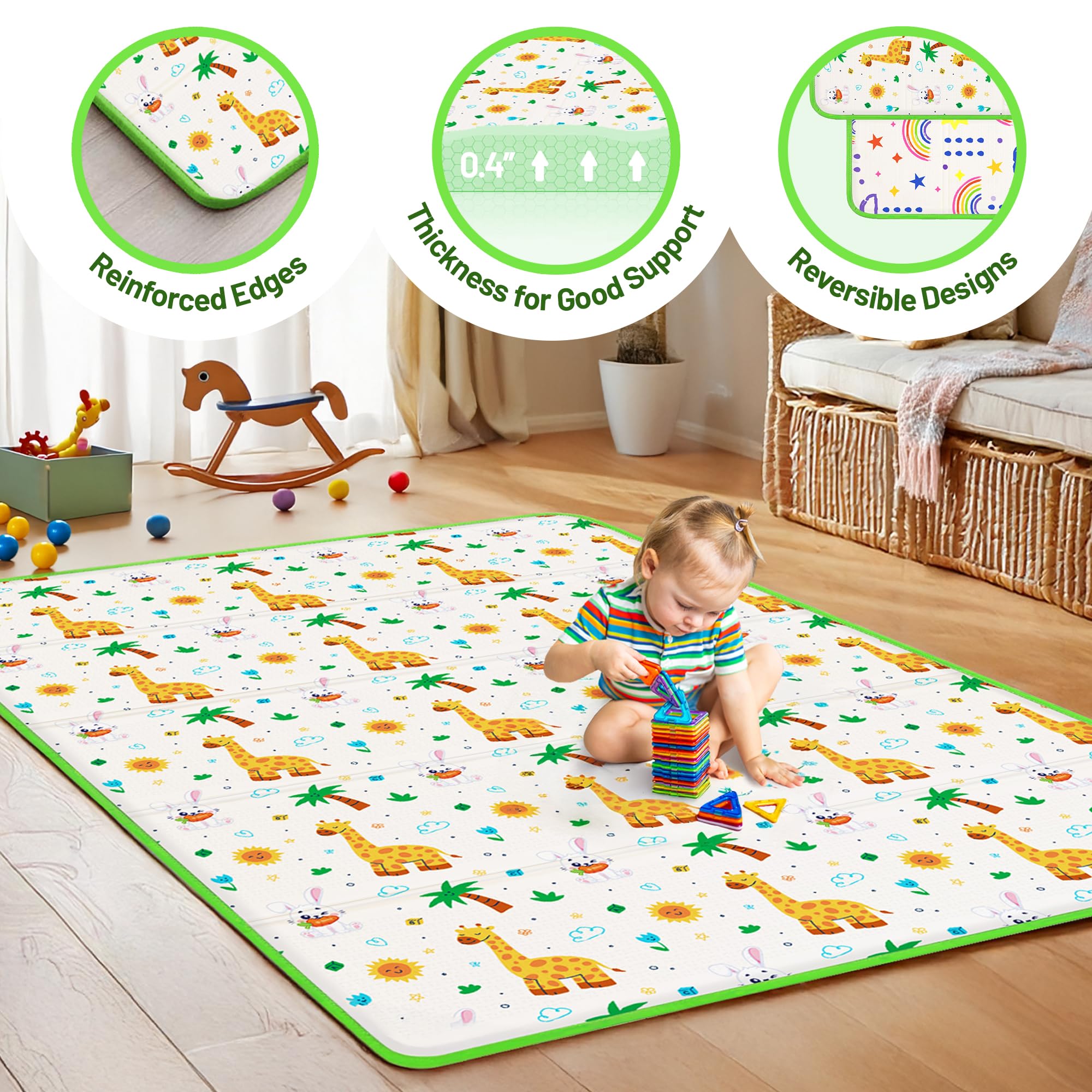 PLASKIDY baby play mat 50x77 inches provides large crawling space.