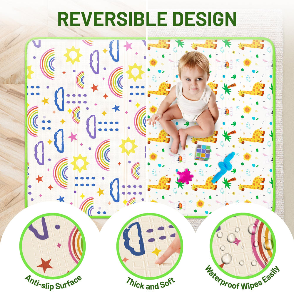 PLASKIDY baby play mat non-slip textured surface cushions tumbles.